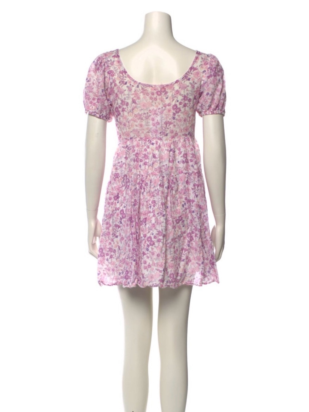 LoveShackFancy Pink Floral Puff Sleeve Mini Dress Size Large Cottagecore - Picture 4 of 10